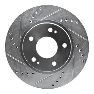 Chrysler Sebring Brake Rotor (1) - Front Left - R1 Concepts - Drilled & Slotted - Silver - `00-`24